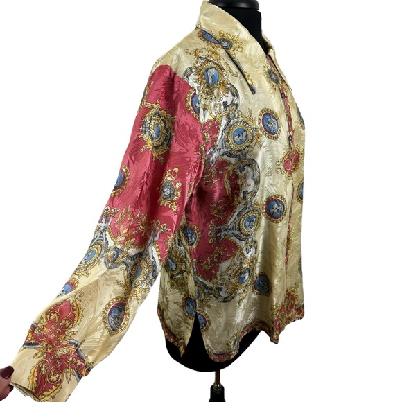 * Vintage German Button Down Blouse Versailles Royal Elegant 100% Silk & Acetate - Picture 5 of 17